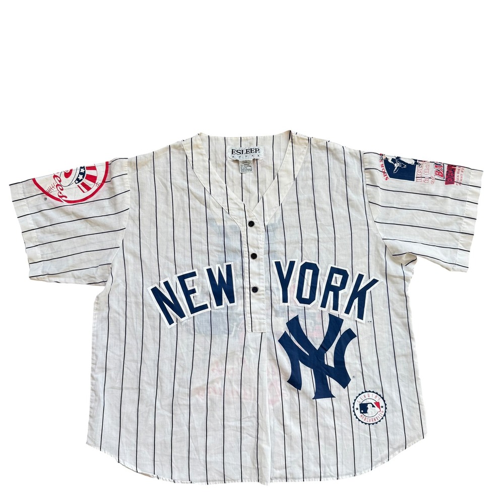 Vintage Esleep New York Yankees Pinstripe Pajama‎ Top Ball Park Dreaming Small